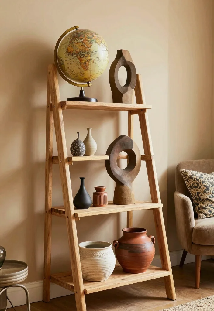 15 Ladder Shelf Decor Living Room Ideas That Feel Effortlessly Styled - 14. Unique Finds 1