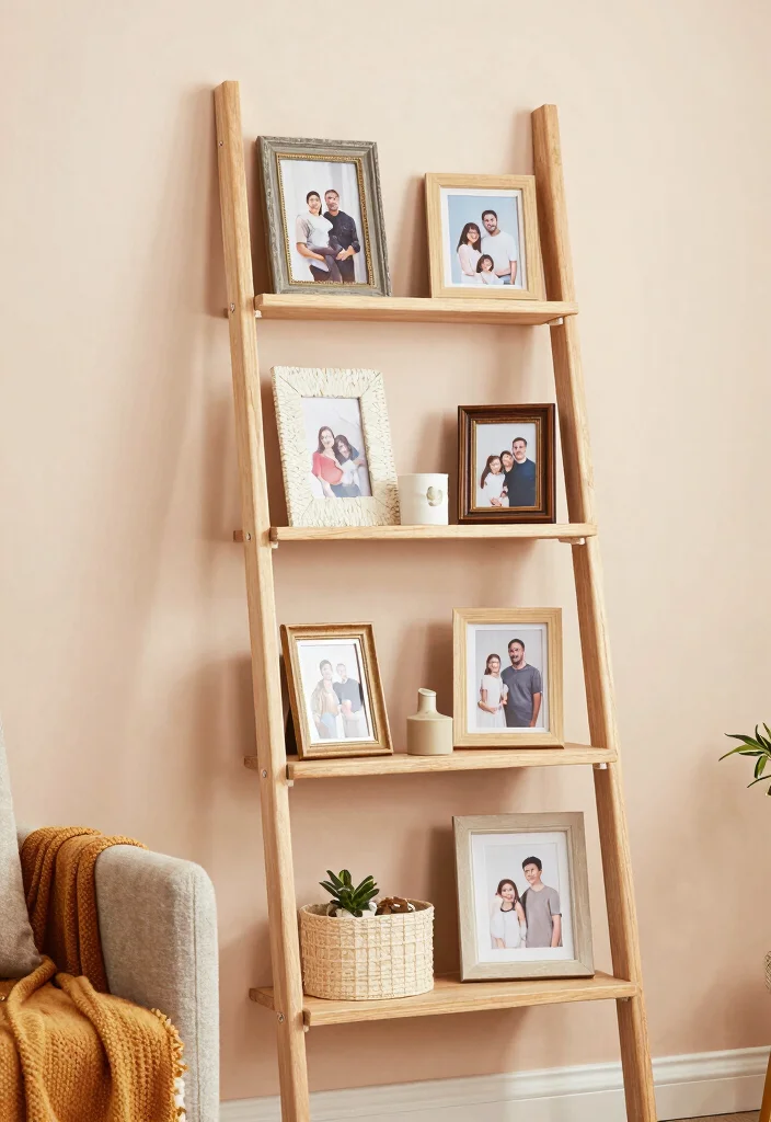 15 Ladder Shelf Decor Living Room Ideas That Feel Effortlessly Styled - 15. Personal Touches 1