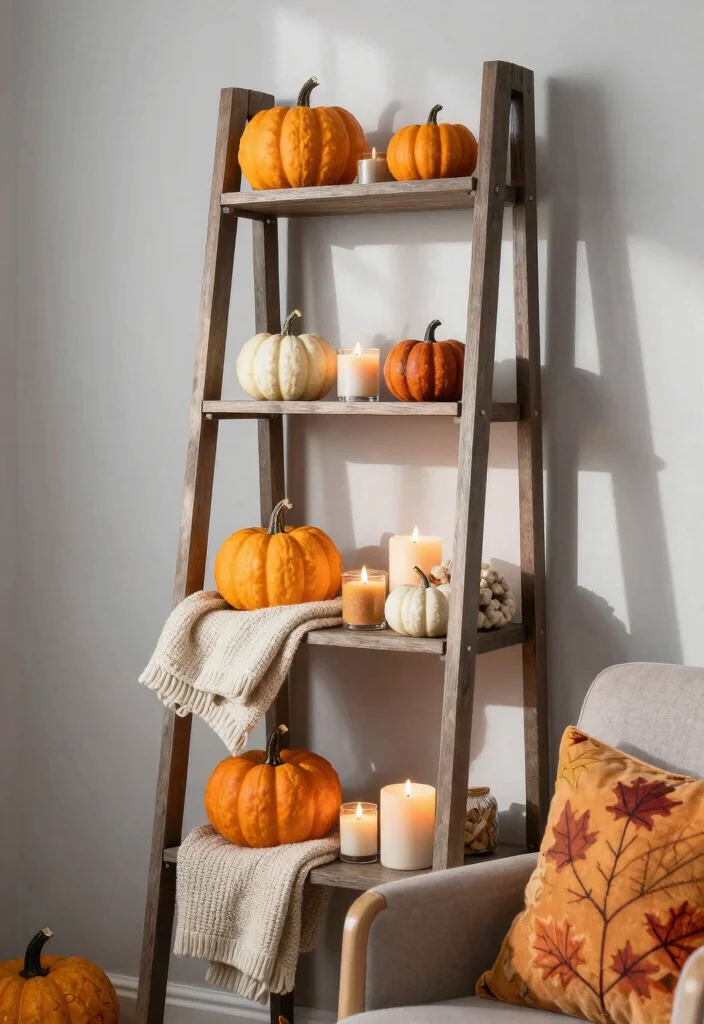 15 Ladder Shelf Decor Living Room Ideas That Feel Effortlessly Styled - 7. Seasonal Decor 1