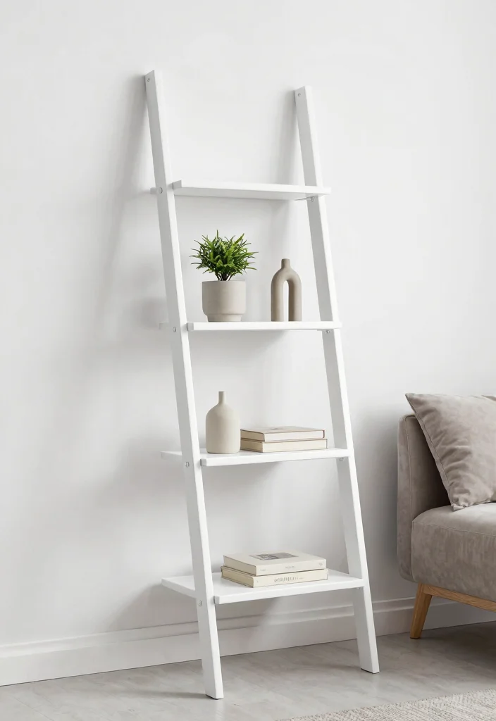 15 Ladder Shelf Decor Living Room Ideas That Feel Effortlessly Styled - 8. Minimalist Approach 1
