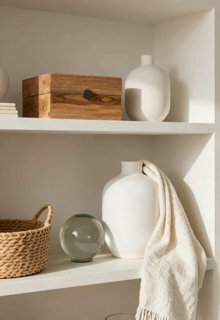 15 Minimalist Shelf Styling Ideas That Feel Clean & Chic 14 15 Minimalist Shelf Styling Ideas That Feel Clean & Chic - 4. Layer Textures for Depth 1