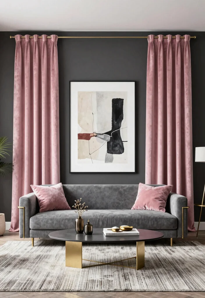 15 Pink Velvet Curtains Ideas That Feel Glam & Luxe - 1. The Bold Contrast Trick 1