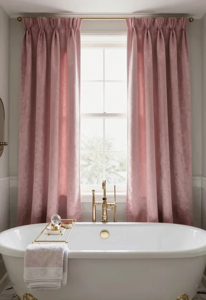 15 Pink Velvet Curtains Ideas That Feel Glam & Luxe - 11. Calm and Serene Bathrooms 1