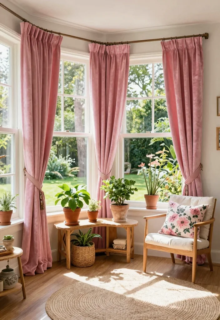 15 Pink Velvet Curtains Ideas That Feel Glam & Luxe - 12. Inspired by Nature 1
