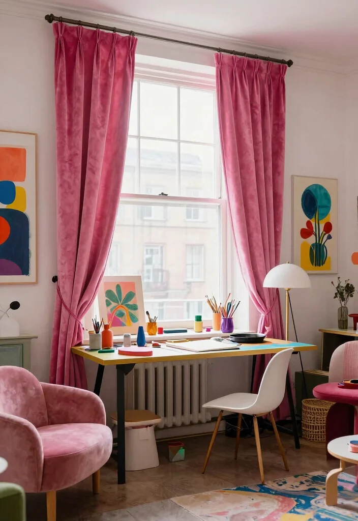 15 Pink Velvet Curtains Ideas That Feel Glam & Luxe - 13. Artistic Flair 1