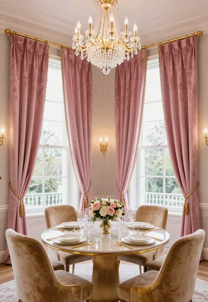 15 Pink Velvet Curtains Ideas That Feel Glam & Luxe - 3. Touch of Glam with Gold Accents 1