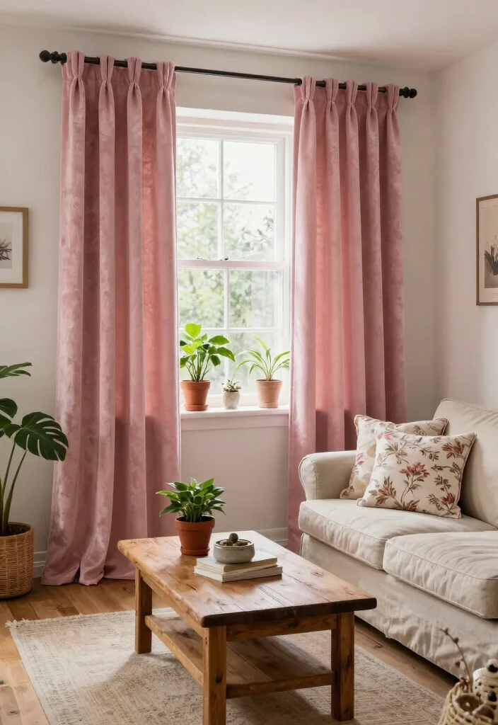 15 Pink Velvet Curtains Ideas That Feel Glam & Luxe - 4. Cozy Cottage Vibes 1