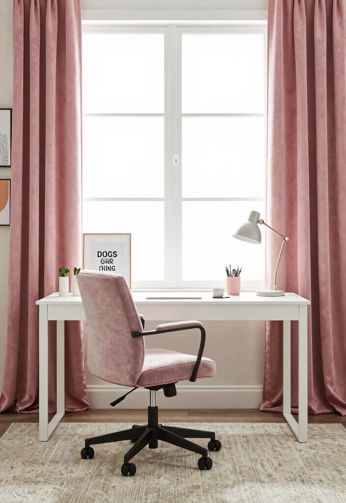 15 Pink Velvet Curtains Ideas That Feel Glam & Luxe - 9. Sophisticated Home Office 1