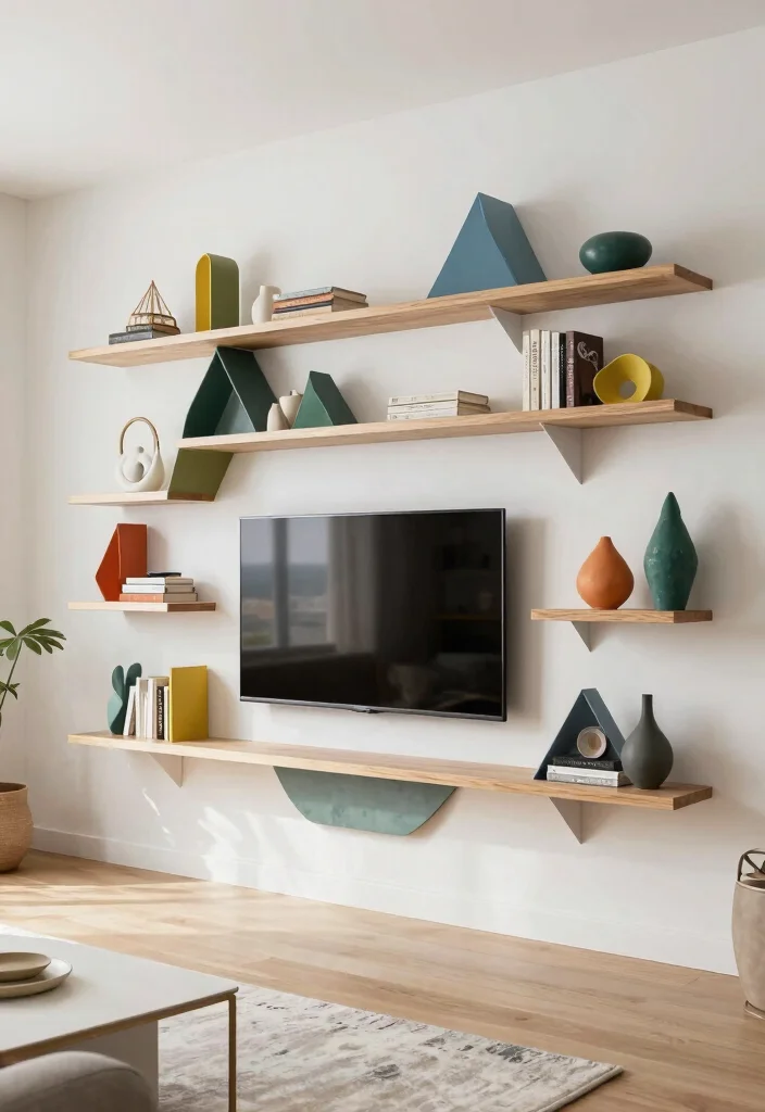 15 TV Shelf 2026 Trending Ideas That Elevate Your Living Room Instantly - 7. Geometric Shelving Designs 1