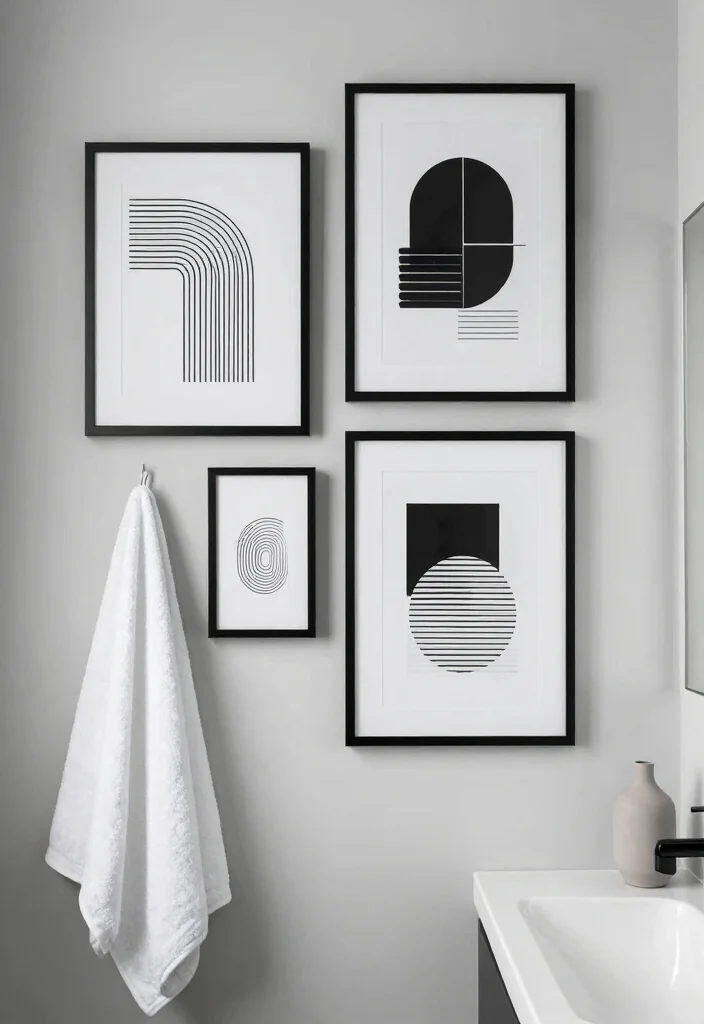 16 Bathroom Frames Decor Wall Art Ideas That Elevate Small Spaces 3 16 Bathroom Frames Decor Wall Art Ideas That Elevate Small Spaces - 3. Minimalist Black and White Art 1