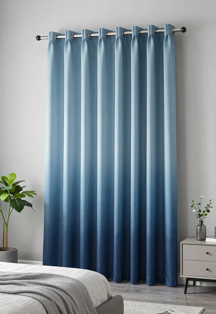 16 Blue Curtains Bedroom Ideas That Feel Calm & Cozy - 12. Blue Ombre Curtains 1