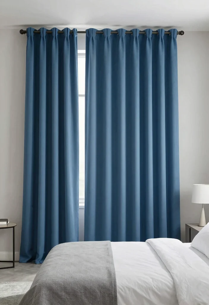 16 Blue Curtains Bedroom Ideas That Feel Calm & Cozy - 14. Minimalist Solid Blue Curtains 1