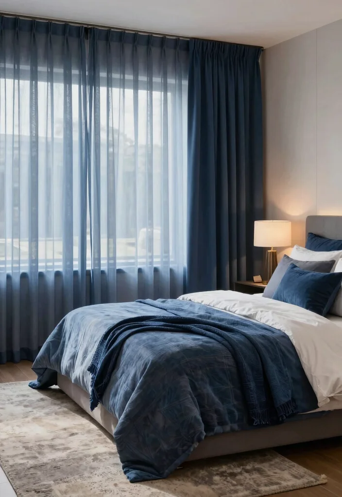 16 Blue Curtains Bedroom Ideas That Feel Calm & Cozy - 16. Layered Blue Textiles 1