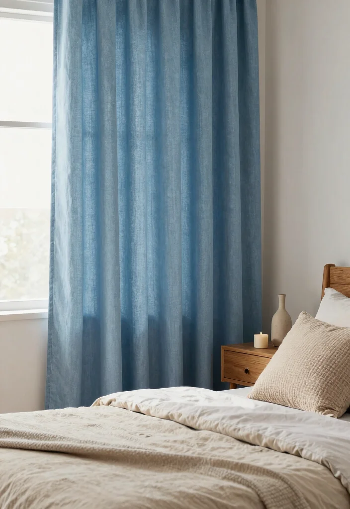 16 Blue Curtains Bedroom Ideas That Feel Calm & Cozy - 4. Light Denim Blue Curtains 1