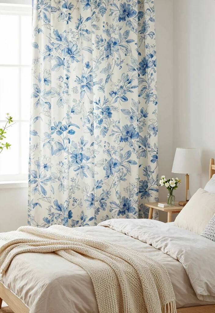 16 Blue Curtains Bedroom Ideas That Feel Calm & Cozy - 8. Floral Blue Patterns 1