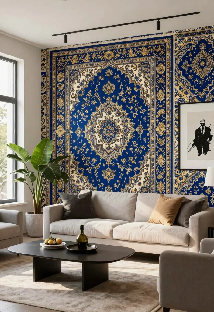 16 Blue Persian Rug Wallpaper Ideas With Luxe Vibes - 1. Traditional Meets Modern 1