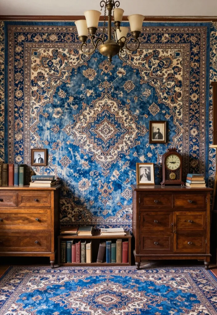 16 Blue Persian Rug Wallpaper Ideas With Luxe Vibes - 4. Vintage Vibes 1