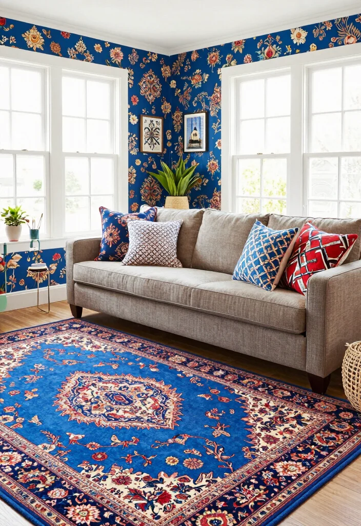 16 Blue Persian Rug Wallpaper Ideas With Luxe Vibes - 5. Mixing Patterns 1
