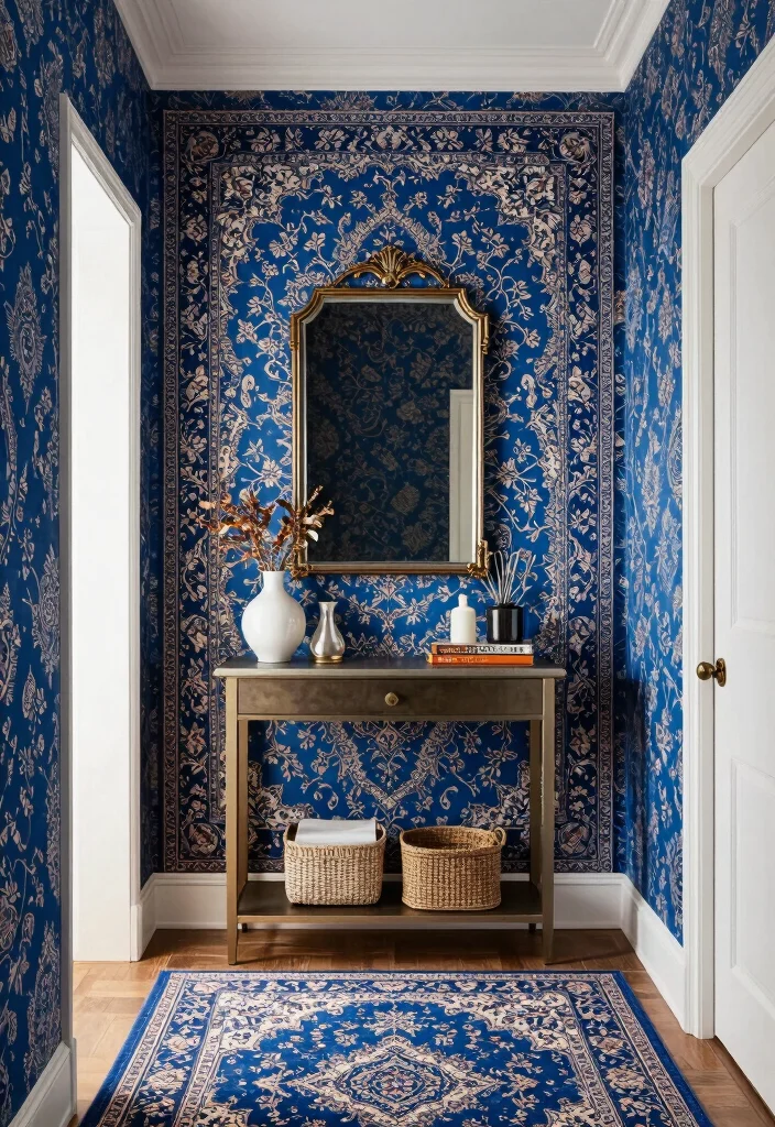16 Blue Persian Rug Wallpaper Ideas With Luxe Vibes - 8. Elegant Entryway 1
