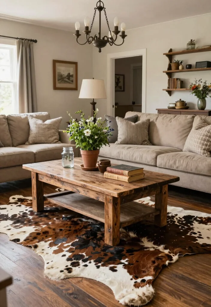 16 Cow Rug Living Room Ideas That Add Rustic Charm - 1. Classic Farmhouse Aesthetic 1