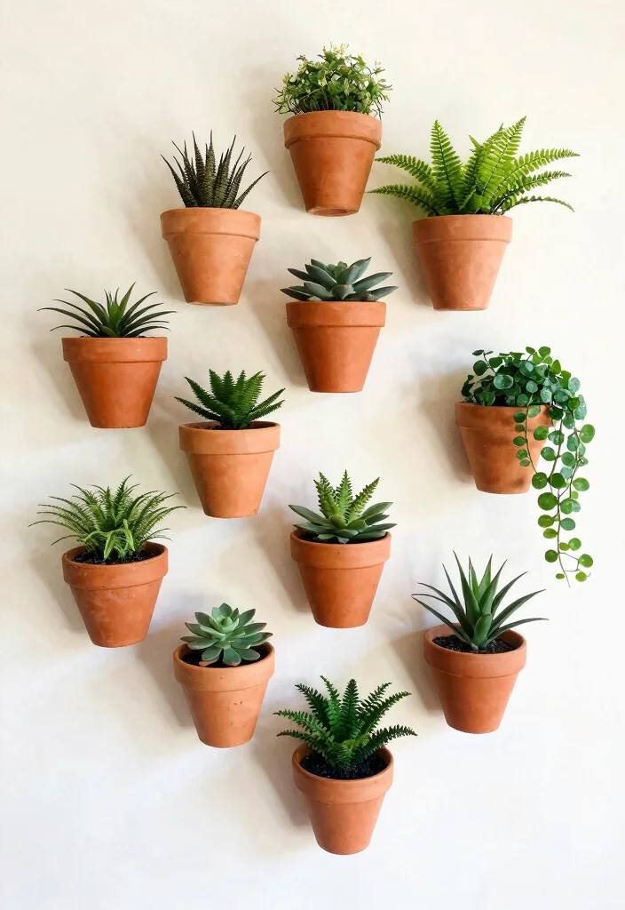 16 Earthy Wall Art Ideas for a Warm Natural Look - 3. Terracotta Pots Display 1