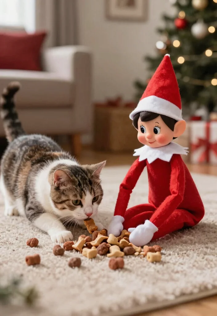 16 Elf on the Shelf Ideas That Kids Will Obsess Over - 10. Elf Mischief with Pet Treats 1
