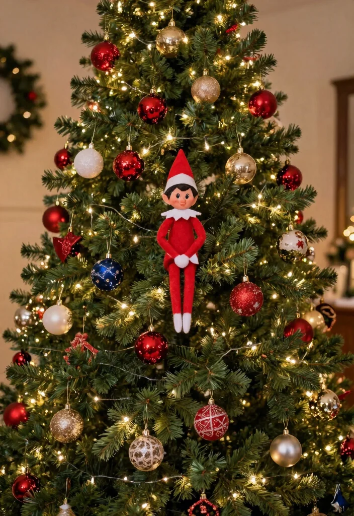 16 Elf on the Shelf Ideas That Kids Will Obsess Over - 11. Elf Hiding in the Christmas Tree 1