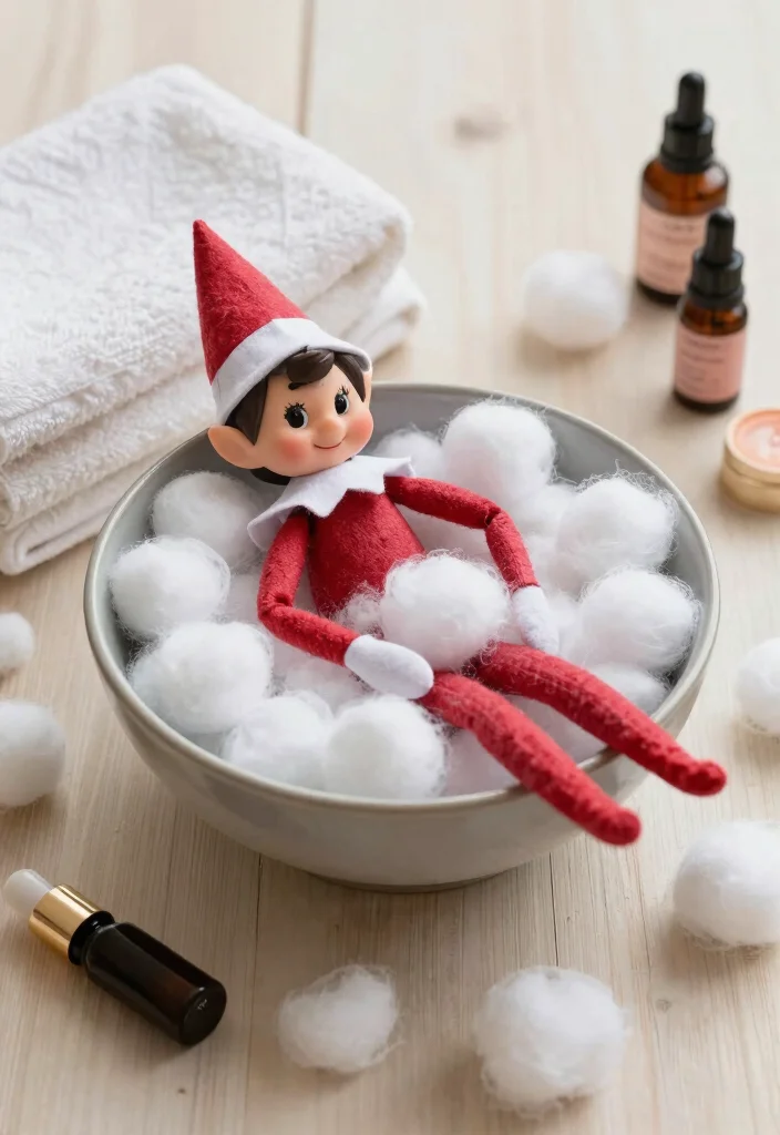16 Elf on the Shelf Ideas That Kids Will Obsess Over - 13. Elf's Snowy Spa Day 1