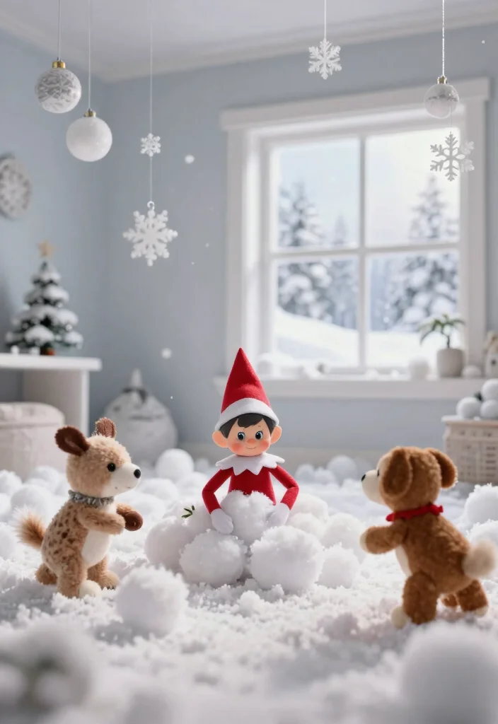 16 Elf on the Shelf Ideas That Kids Will Obsess Over - 3. Elf in a Snowball Fight 1
