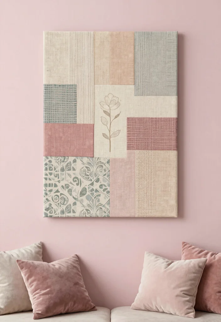 16 Feminine Wall Art Ideas With Soft Chic Vibes - 15. Layered Fabric Art 1