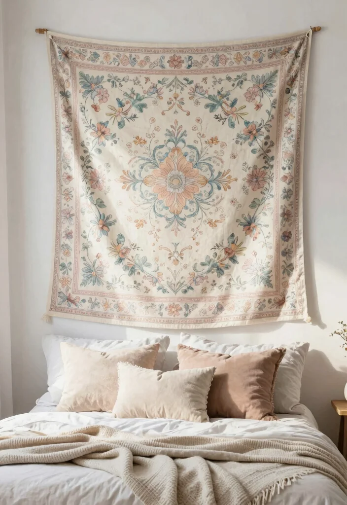 16 Feminine Wall Art Ideas With Soft Chic Vibes - 4. Dreamy Bohemian Tapestries 1