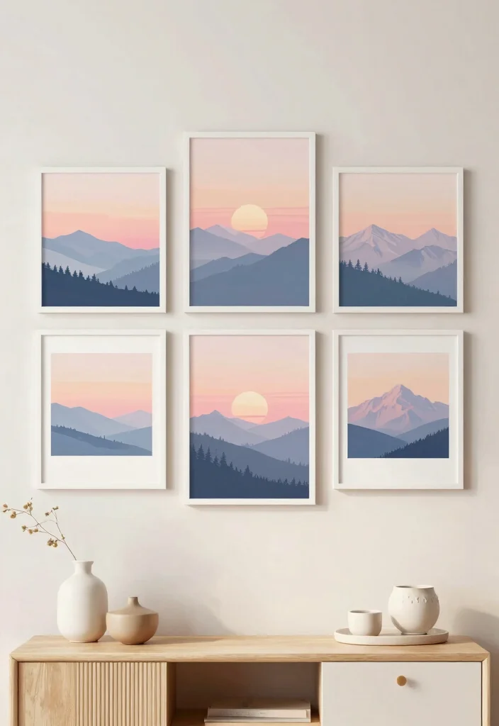 16 Feminine Wall Art Ideas With Soft Chic Vibes - 9. Soft-Hued Landscape Prints 1