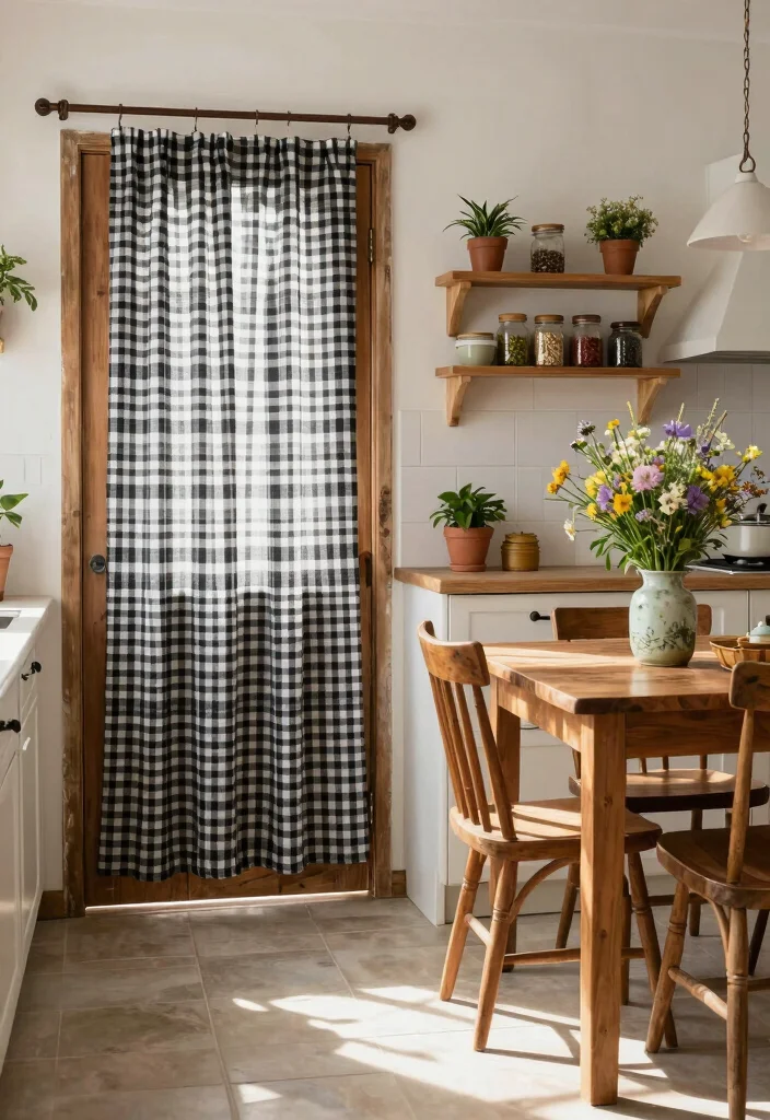 16 Kitchen Door Curtains Ideas That Add Cozy Charm - 1. Classic Checkered Curtains 1