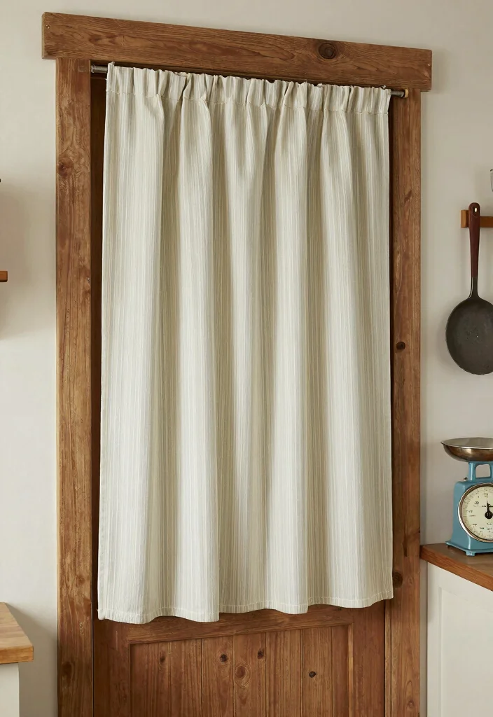 16 Kitchen Door Curtains Ideas That Add Cozy Charm - 10. Vintage Ticking Stripe 1