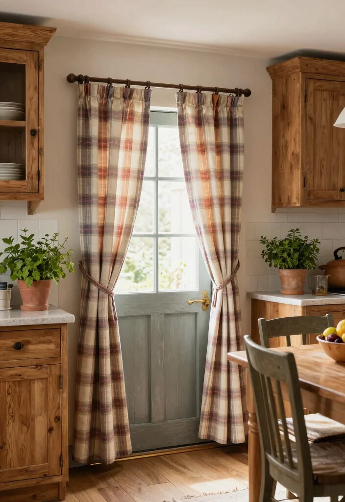16 Kitchen Door Curtains Ideas That Add Cozy Charm - 14. Farmhouse Plaid Patterns 1