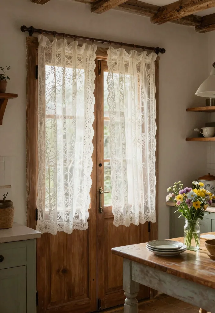 16 Kitchen Door Curtains Ideas That Add Cozy Charm - 2. Delicate Lace Curtains 1