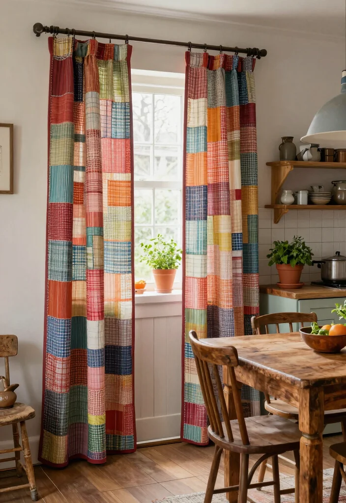 16 Kitchen Door Curtains Ideas That Add Cozy Charm - 5. Repurposed Vintage Fabrics 1