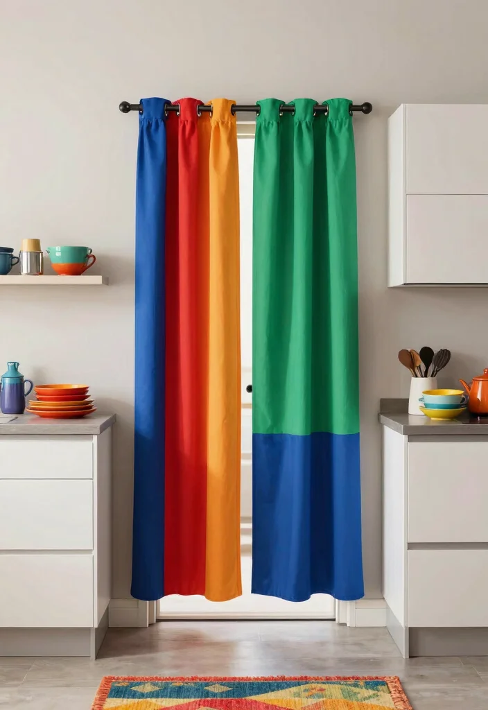 16 Kitchen Door Curtains Ideas That Add Cozy Charm - 9. Bold Color Blocks 1