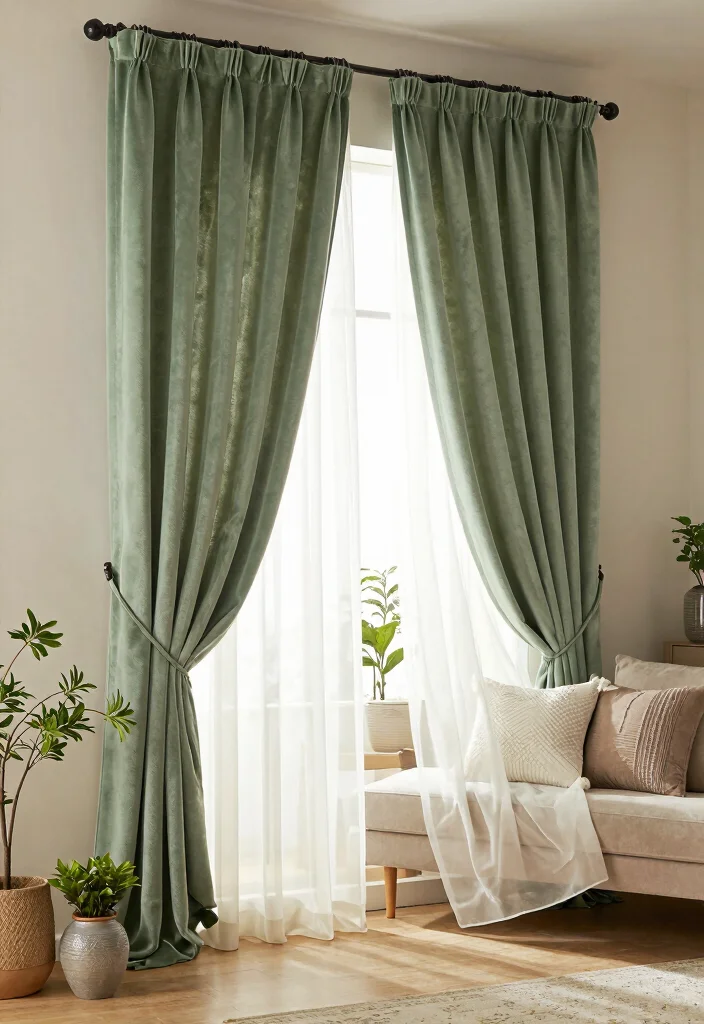 16 Sage Green Curtains Ideas for a Soft Earthy Look 1 16 Sage Green Curtains Ideas for a Soft Earthy Look - 1. Layered Textures for Depth 1