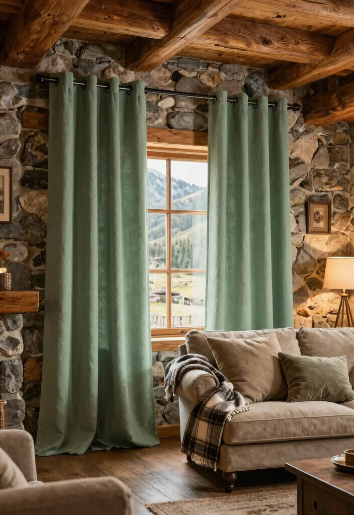 16 Sage Green Curtains Ideas for a Soft Earthy Look 41 16 Sage Green Curtains Ideas for a Soft Earthy Look - 11. Rustic Cabin Retreat 1