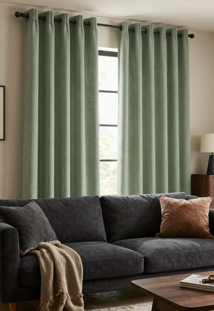 16 Sage Green Curtains Ideas for a Soft Earthy Look 24 16 Sage Green Curtains Ideas for a Soft Earthy Look - 4. Create Contrast with Darker Tones 1