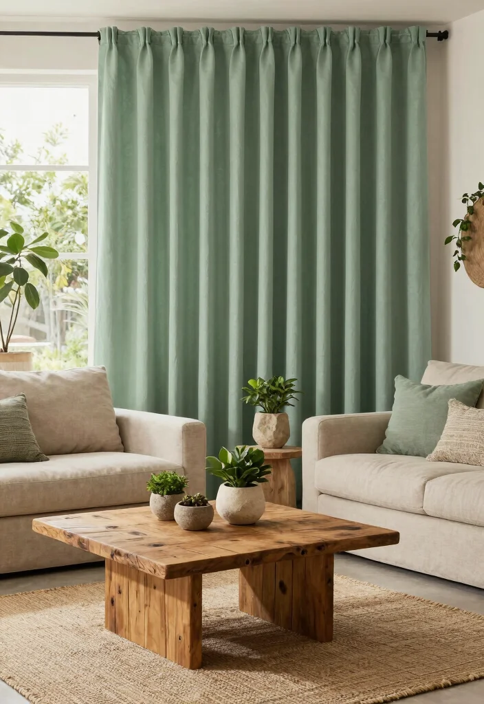 16 Sage Green Curtains Ideas for a Soft Earthy Look 27 16 Sage Green Curtains Ideas for a Soft Earthy Look - 7. Integrate Natural Elements 1