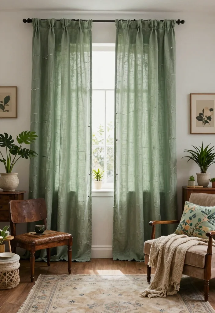 16 Sage Green Curtains Ideas for a Soft Earthy Look 39 16 Sage Green Curtains Ideas for a Soft Earthy Look - 9. Vintage Charm with Distressed Fabrics 1