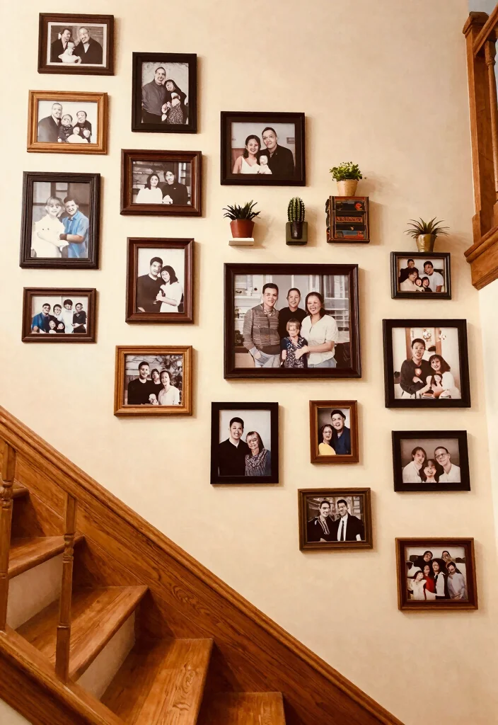 16 Stairs Wall Art Ideas That Turn Empty Space Into a Gallery - 1. Gallery Wall of Family Memories 1