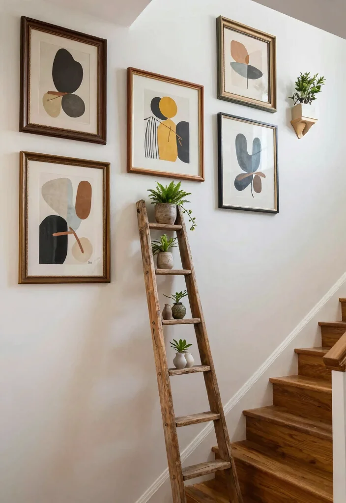 16 Stairs Wall Art Ideas That Turn Empty Space Into a Gallery - 16. Mix of Old and New 1