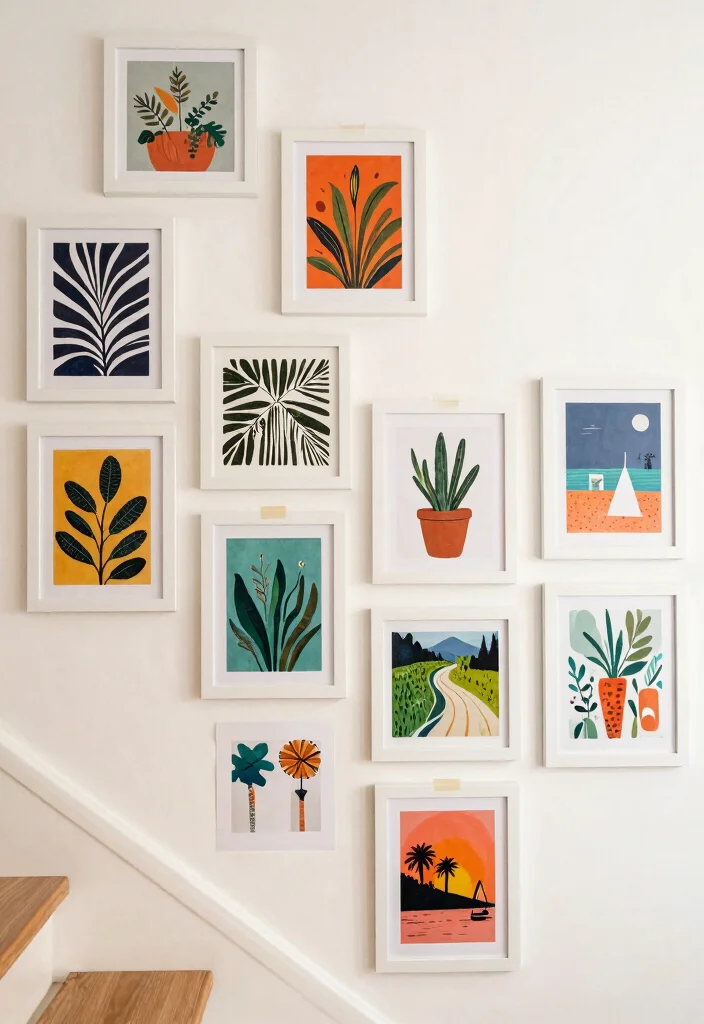 16 Stairs Wall Art Ideas That Turn Empty Space Into a Gallery - 2. Art Prints on a Budget 1