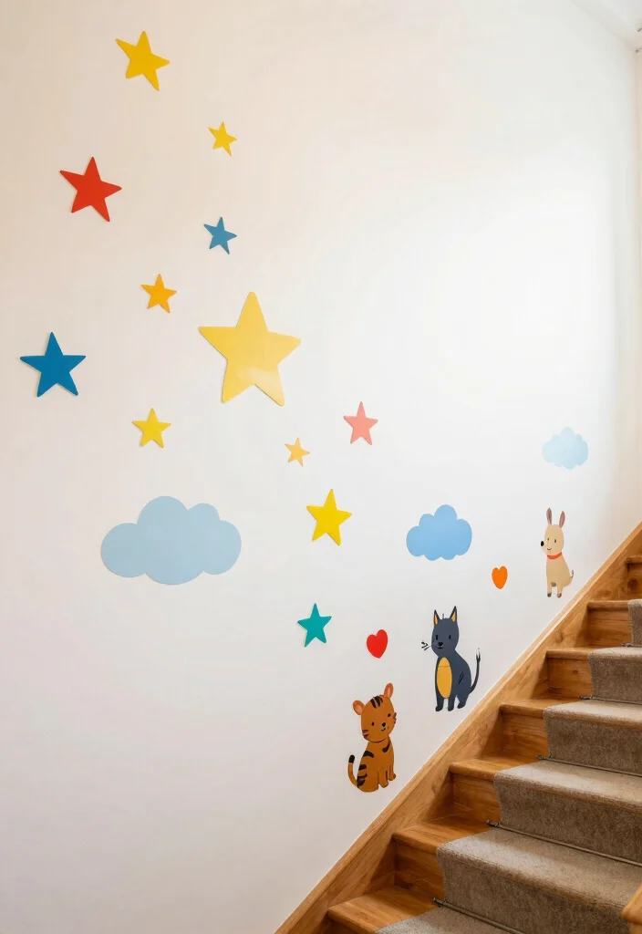 16 Stairs Wall Art Ideas That Turn Empty Space Into a Gallery - 3. Whimsical Decals and Stickers 1