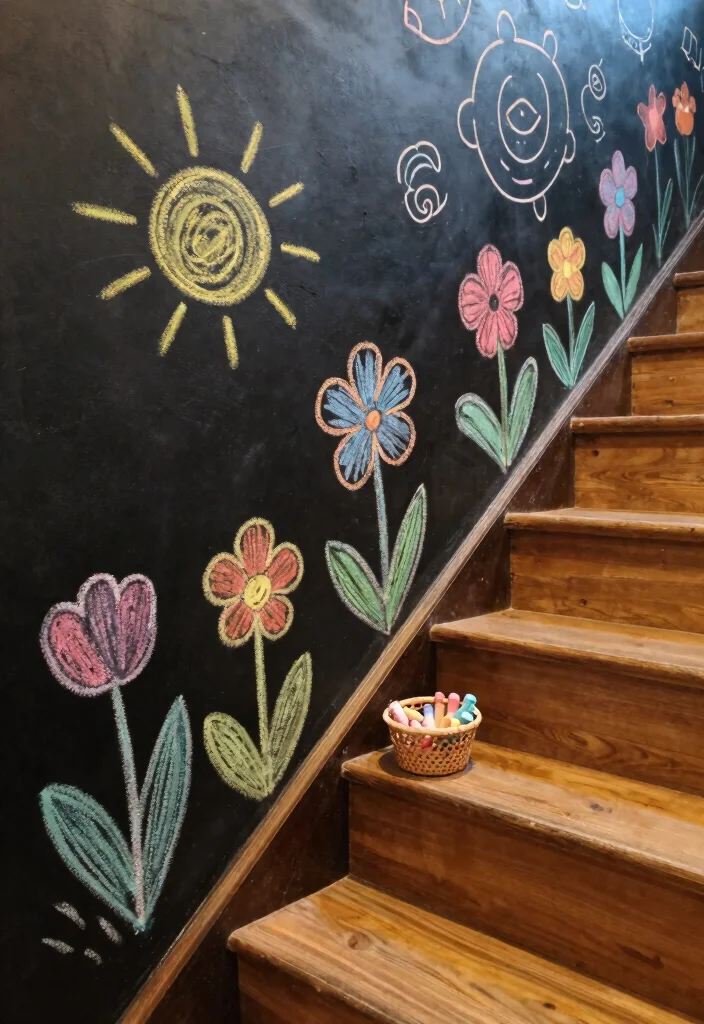 16 Stairs Wall Art Ideas That Turn Empty Space Into a Gallery - 6. Chalkboard Paint for Dynamic Art Space 1