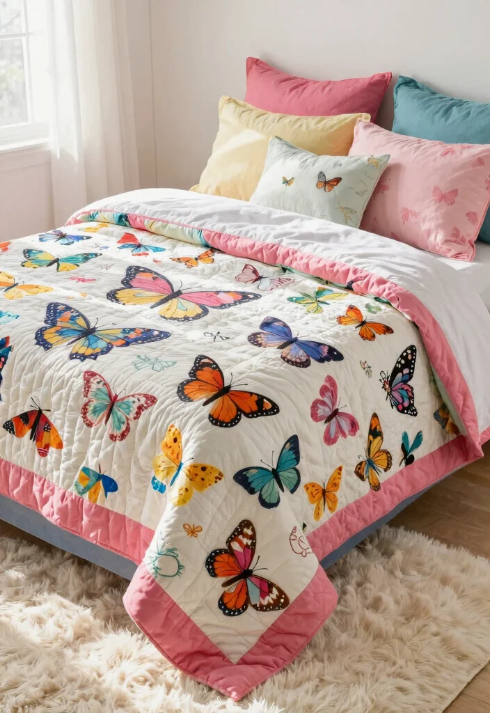 17 Butterfly Wall Art Ideas That Feel Whimsical & Light - 10. Butterfly-Themed Quilts or Bedspreads 1