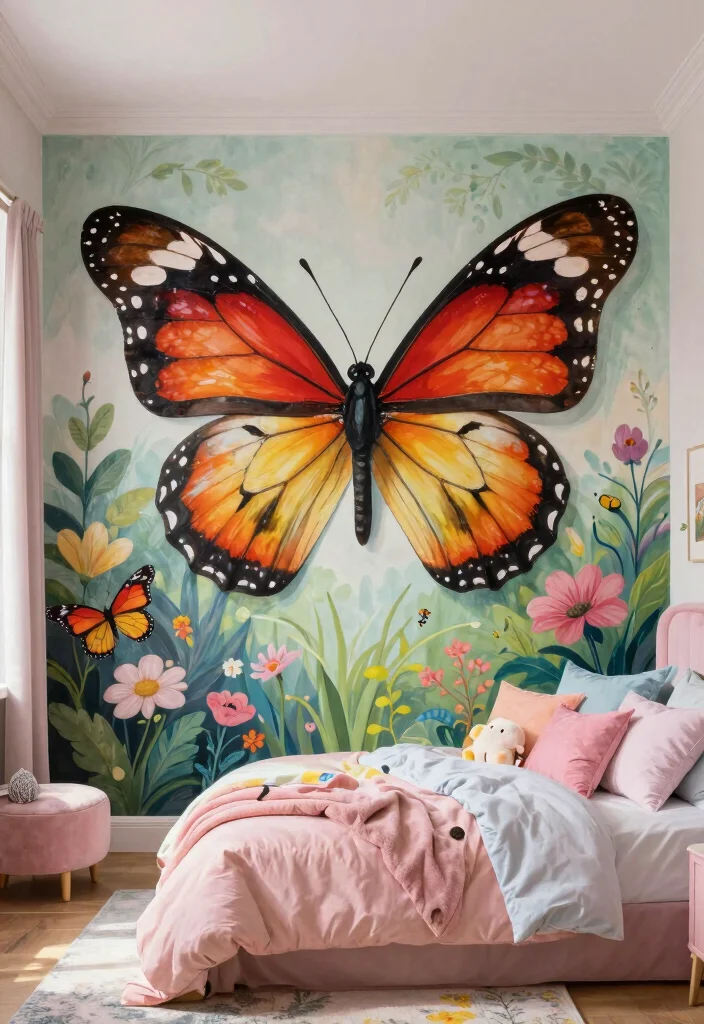17 Butterfly Wall Art Ideas That Feel Whimsical & Light - 13. Butterfly Murals for a Statement Wall 1